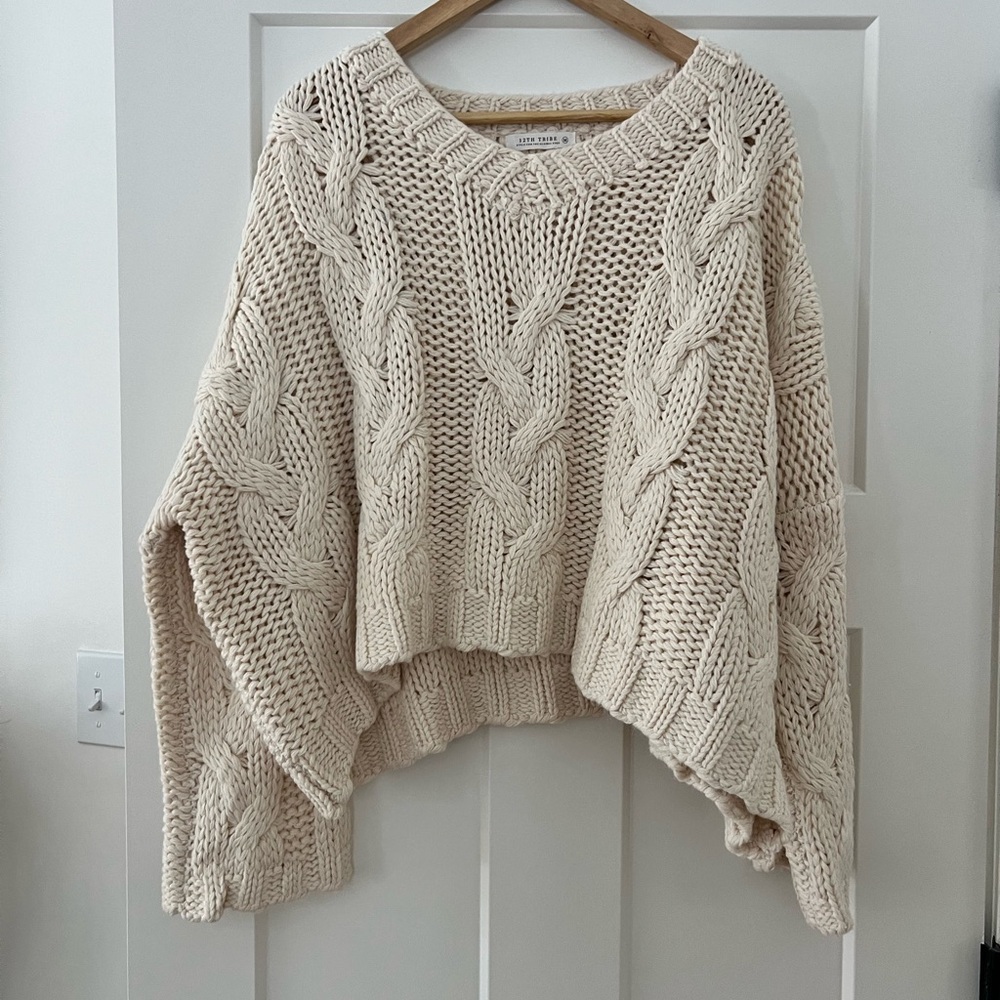 Slouchy cozy Cream Cable Knit Sweater